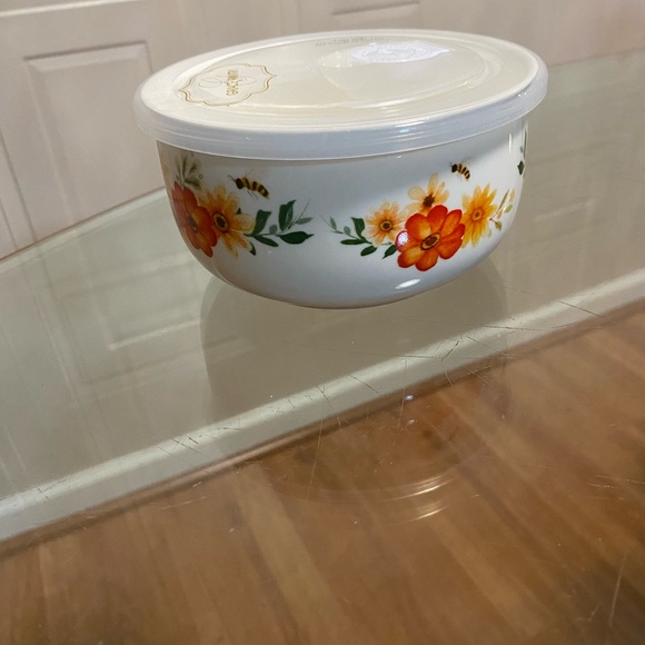 GRACE PANTRY Flower Floral Bees Ceramic Storage Bowl w LID & DIAL VENT 5” - Picture 6 of 7